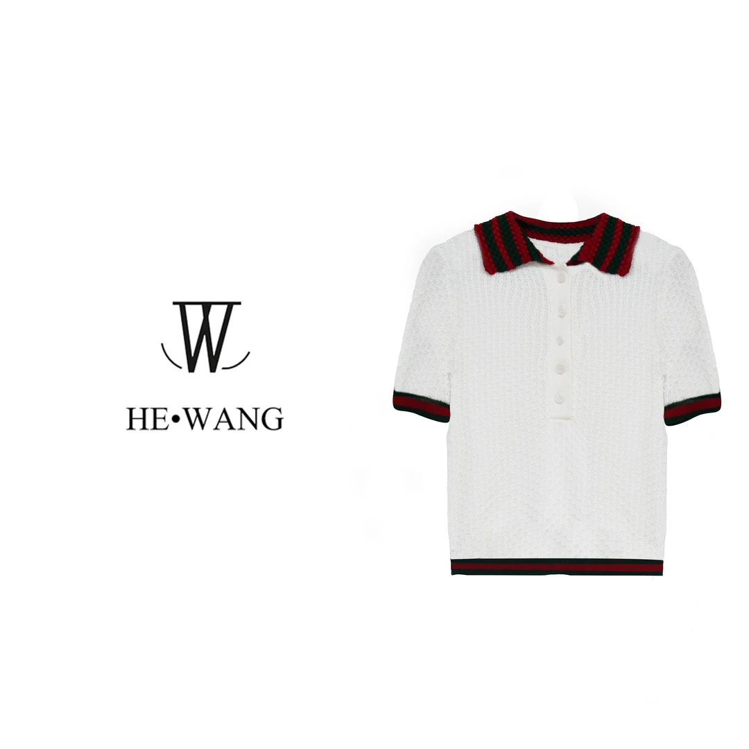 HW 名媛气质透气减龄短袖针织衫-00090