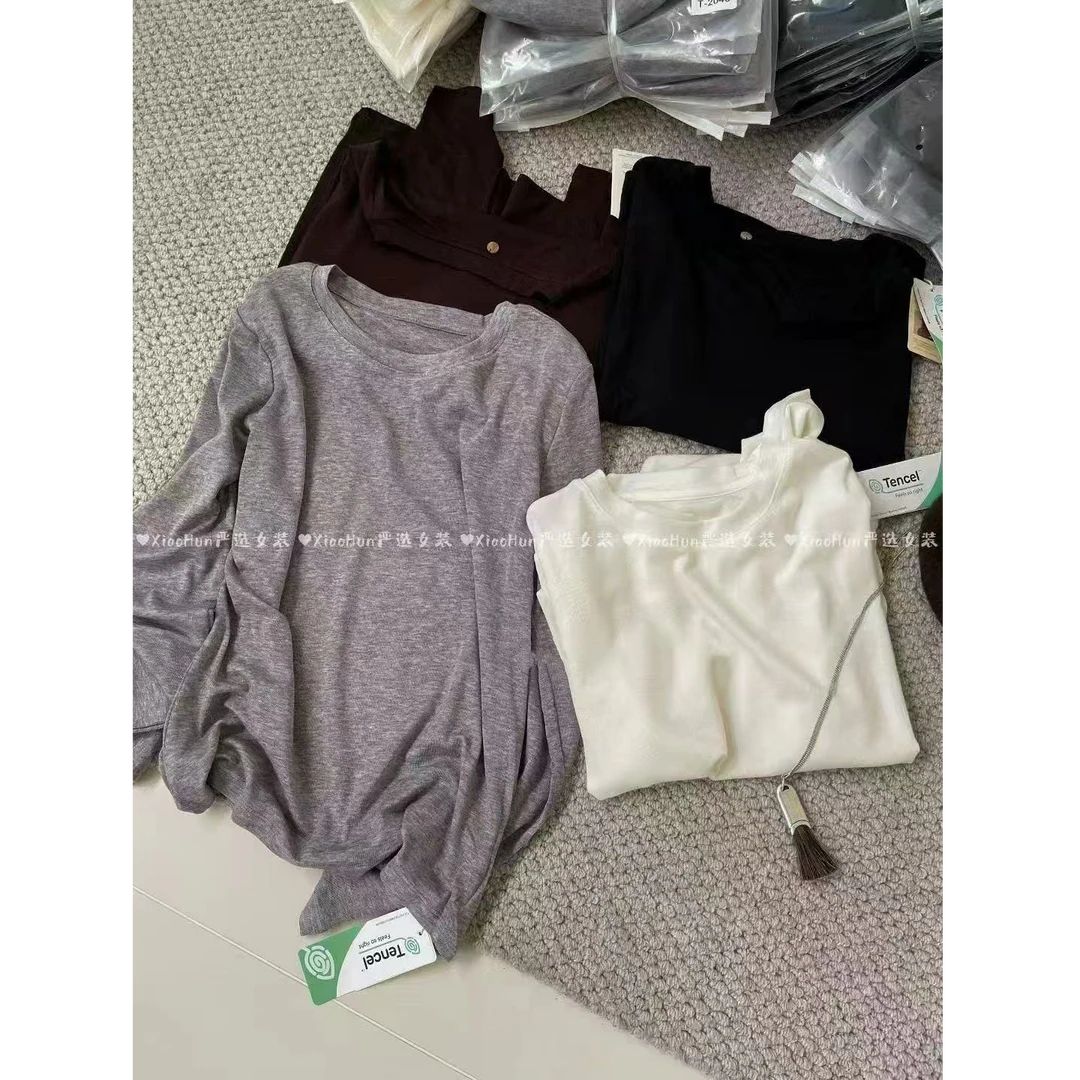 小君家~韩系秋冬高品质圆领时尚百搭洋气打底衫内搭软糯T恤女上衣