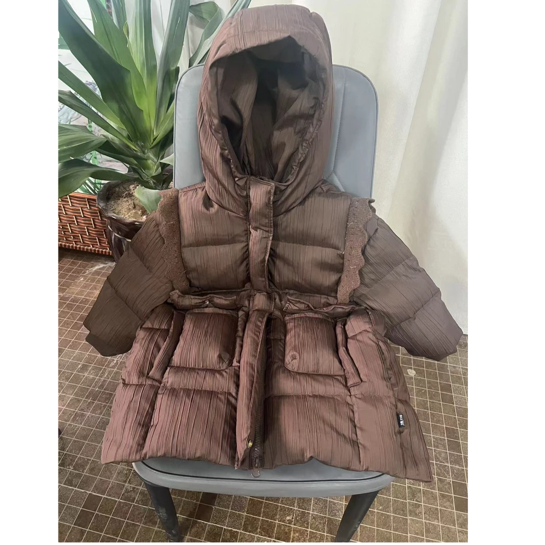 女休闲风厚款羽绒服加厚小童女童抽绳冬季中长款韩版时尚