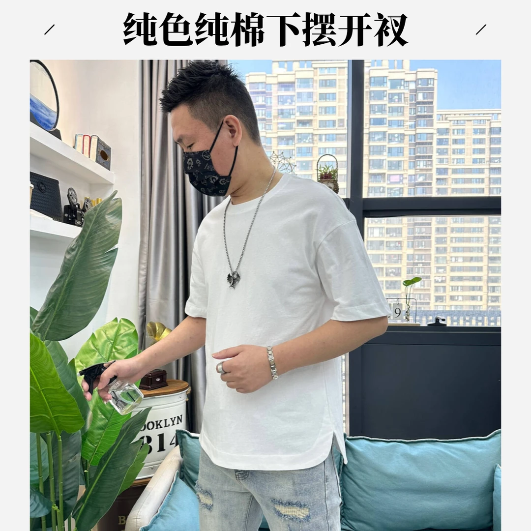 男士ins夏季纯色休闲百搭时尚圆领纯棉短袖t恤宽松简约半袖韩版