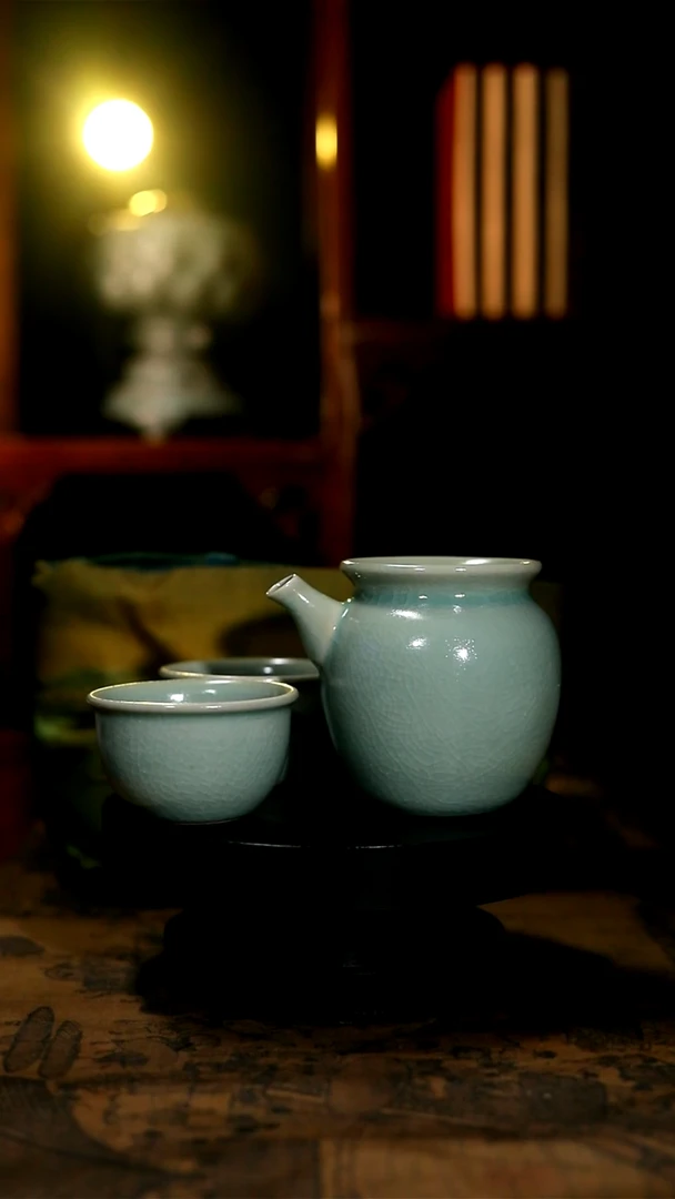 复烧收藏级青绿釉万能公道+两杯