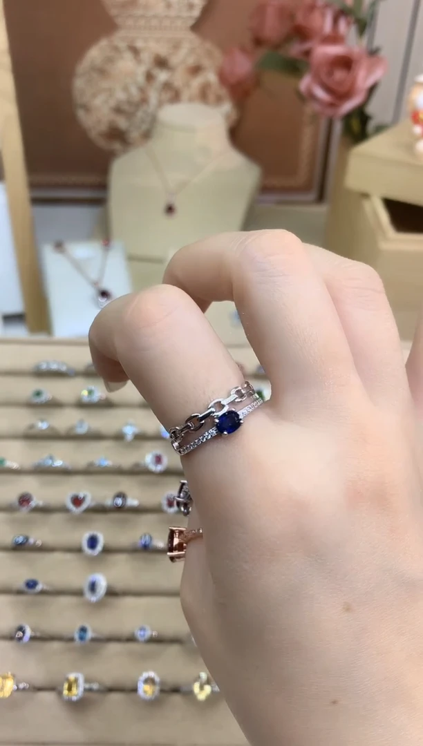 戒指蓝宝石银S925镶嵌蓝