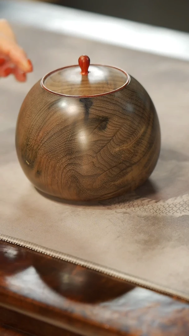 【闪购商品】金丝楠木雕632水波纹茶仓茶叶罐