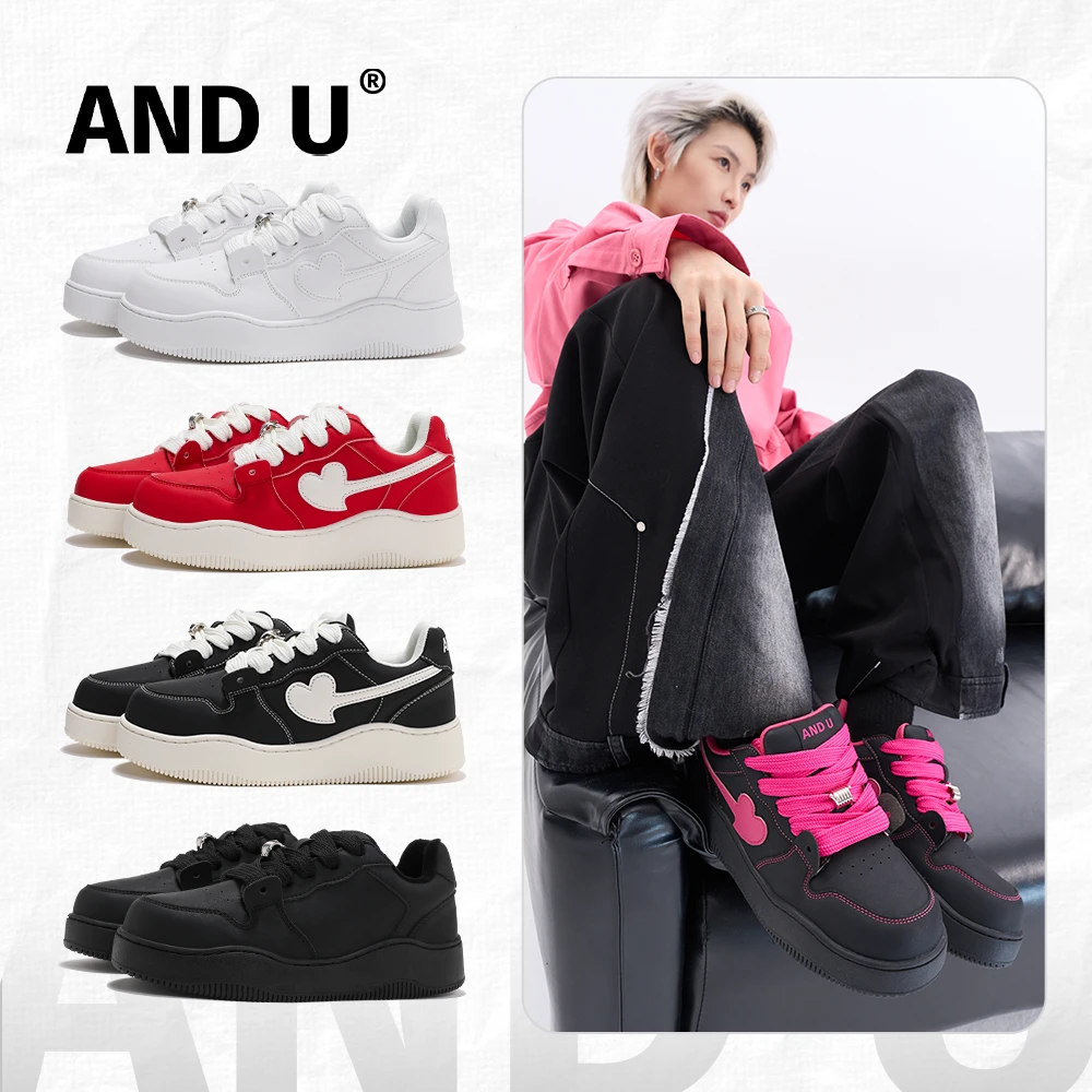 AND U新款休闲面包鞋潮流时尚厚底6CM增高爱心鞋情侣板鞋男女同款