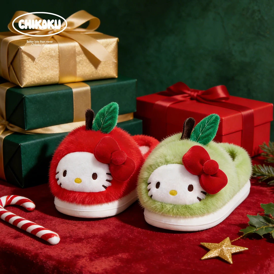 chikoku苹果猫棉拖鞋女冬季新款HelloKitty居家保暖室内毛毛拖鞋