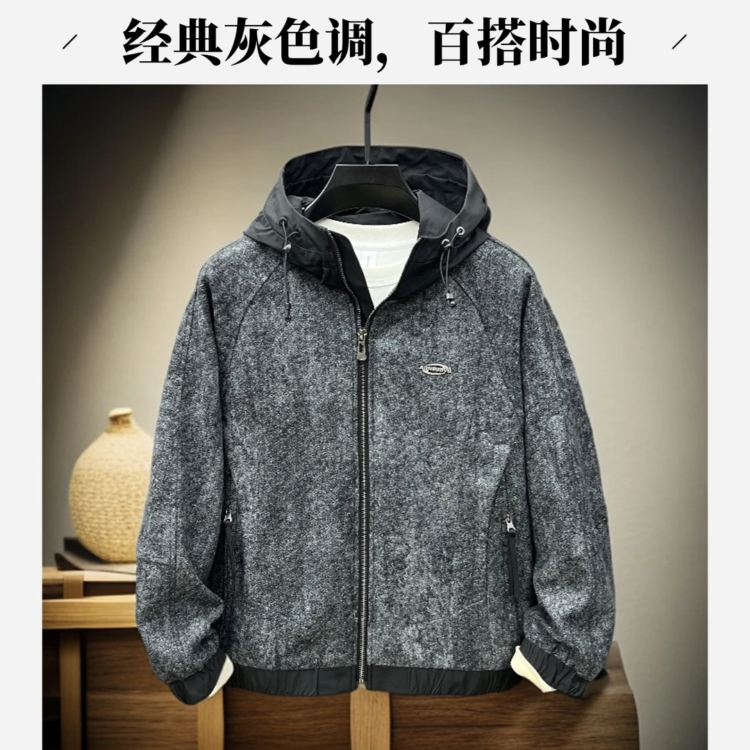 茵特拿蒂秋季拼接连帽外套男美式潮牌宽松拼料拉链休闲夹克上衣潮