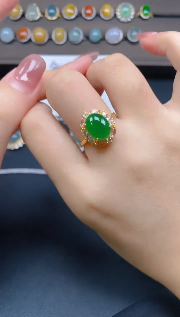 翡翠戒指银S925镶嵌6