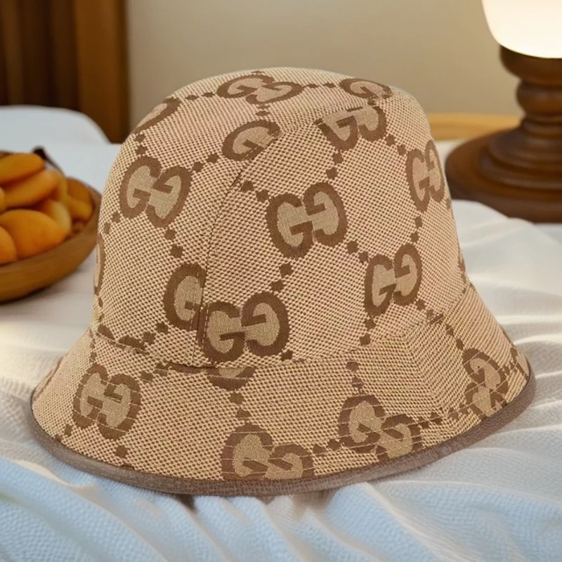 【法国直邮】GUCCI/古驰男女同款驼色/乌木色帆布大老花图案渔夫帽