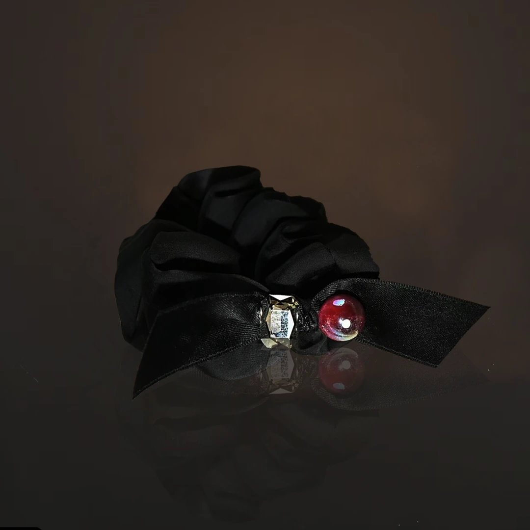 1005大绸缎高亮贝珠方糖发圈气质时尚百搭黑色023