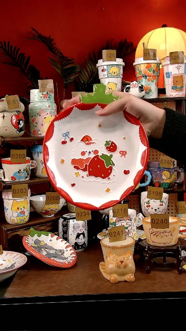 盘DIY景德镇陶瓷手工手绘卡通风草莓盘