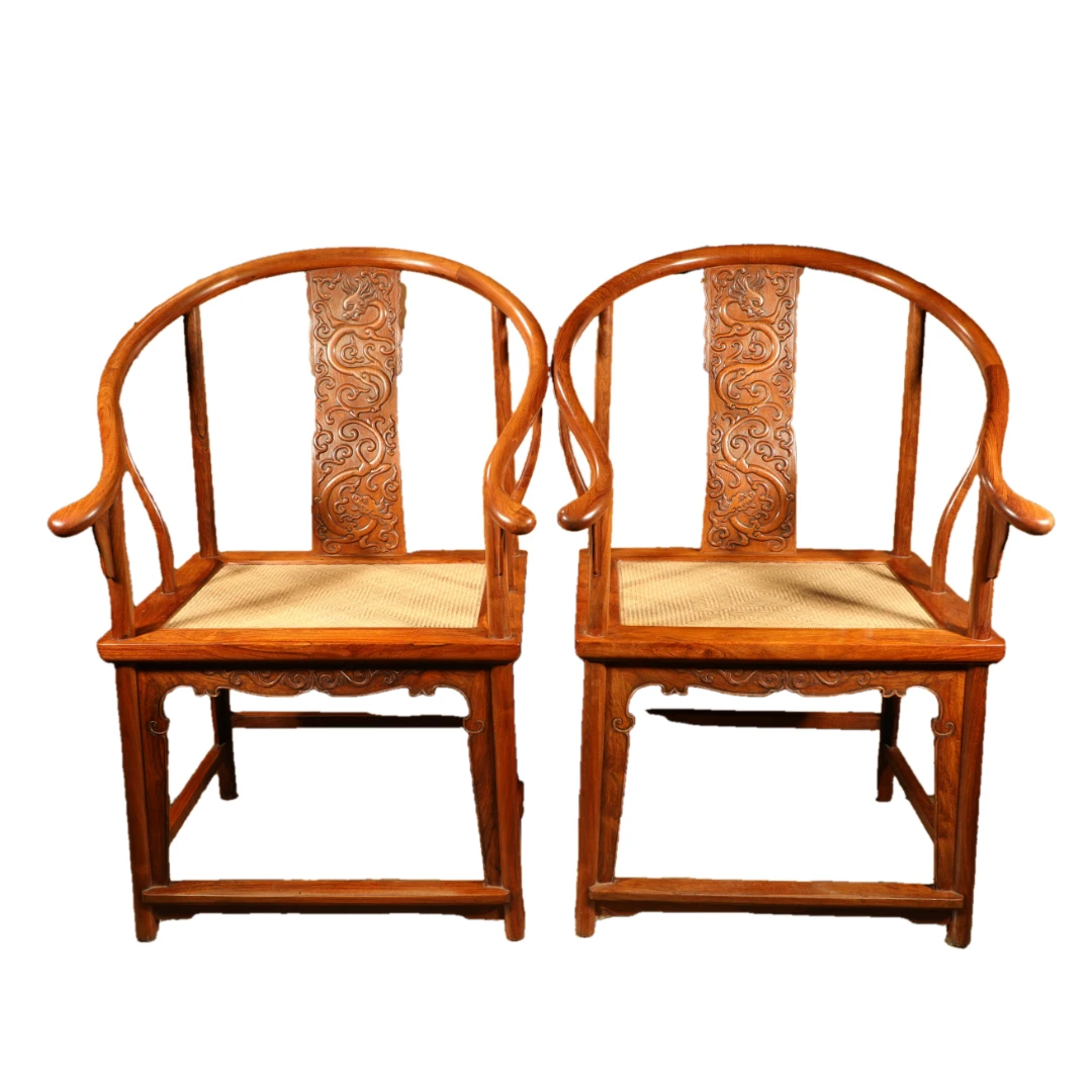 文华开物第196期拍品 19 清代 黄花梨雕龙纹席面圈椅成对