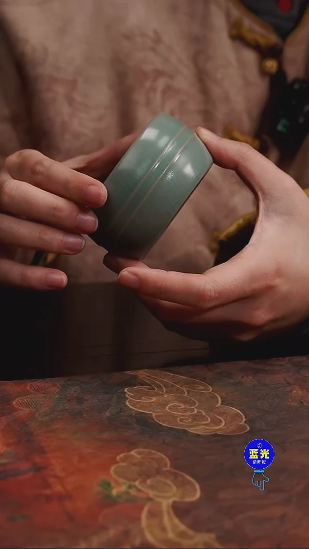 摆件瓷纯手工清凉寺原矿釉青绿缸杯