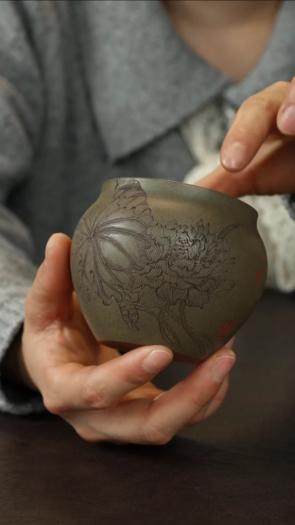 茶杯紫砂蟹壳青主人杯 200cc