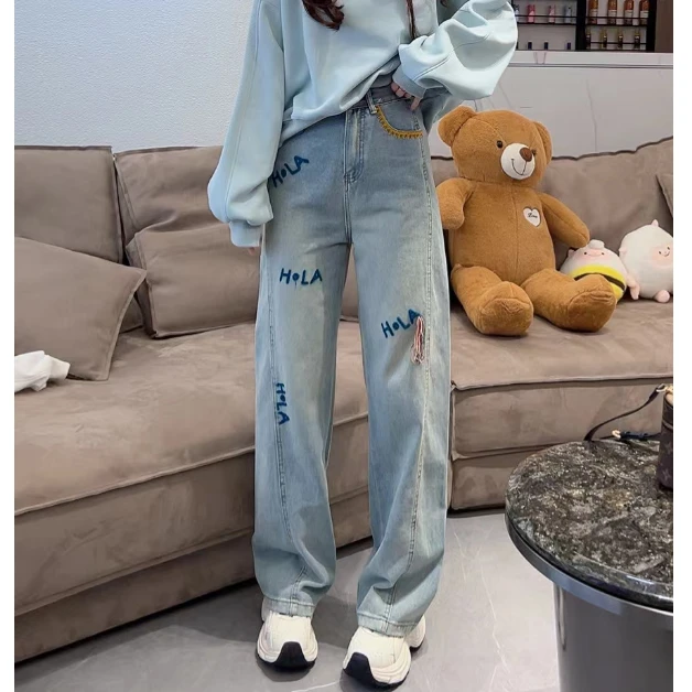 【米大方•自制】早春款高腰字母刺绣牛仔裤-80934-NN-W# kf