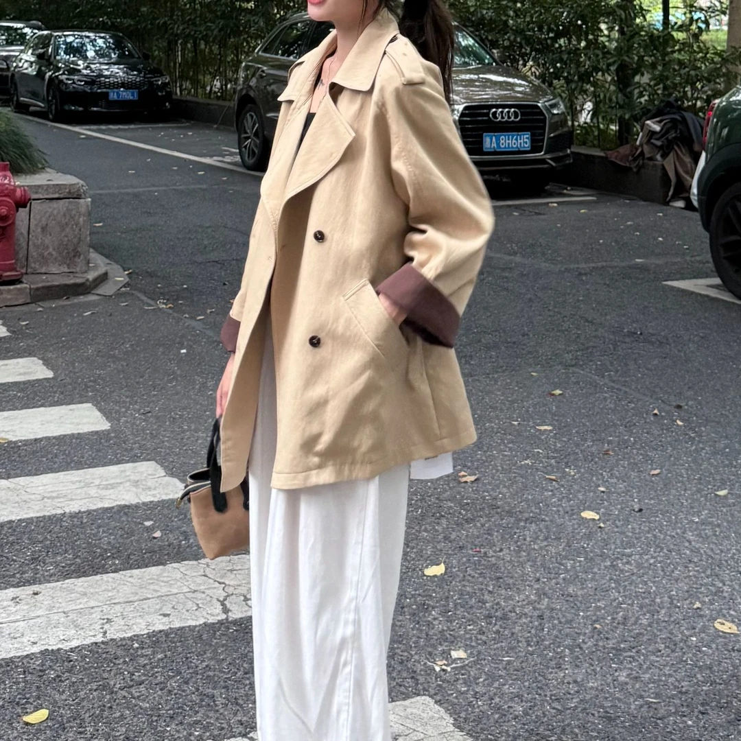 L S 休闲风厚款风衣 中长款欧美风翻领风衣秋季街头风工装风