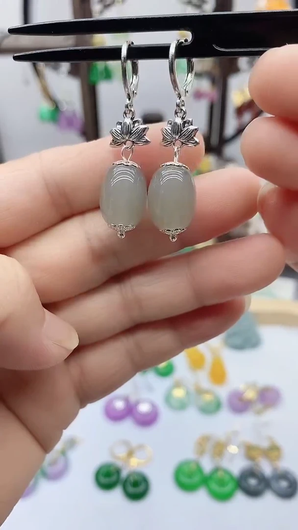 和田玉银S925镶嵌耳饰104