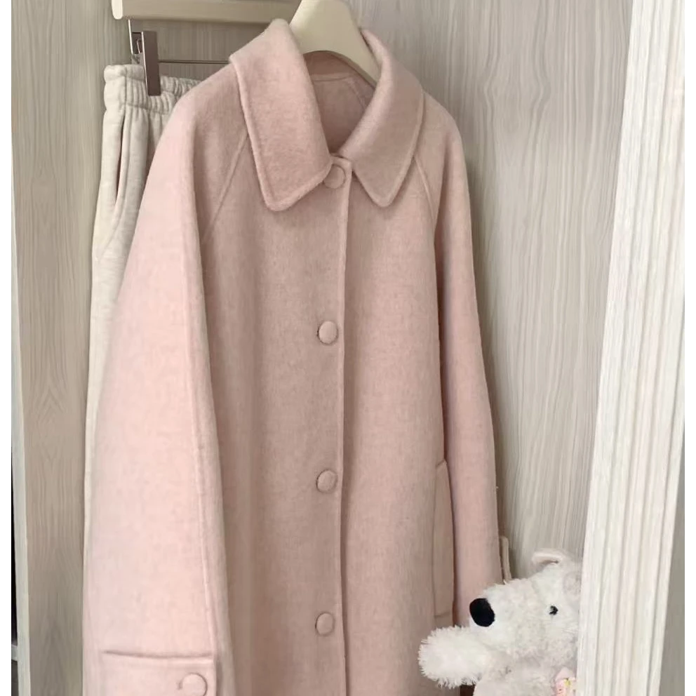 定制款全羊毛奶黄包娃娃领羊毛大衣外套