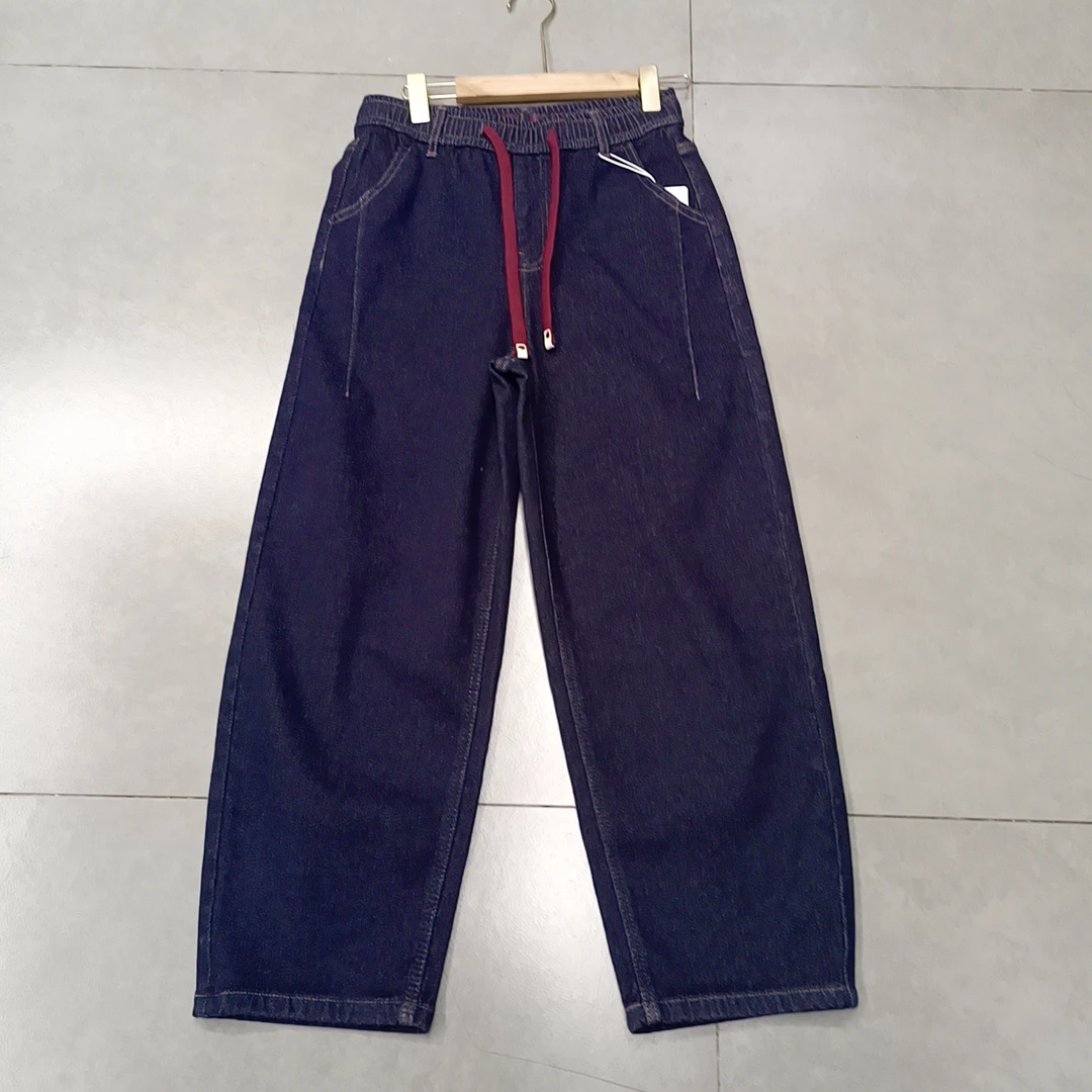 69303【裤长95】薄绒加厚牛仔弯刀裤女2024秋冬新款显瘦阔腿休闲裤