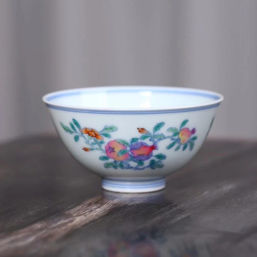 （神工妙造）小愚斋斗彩福寿三多纹纯手工主人杯名窑100cc