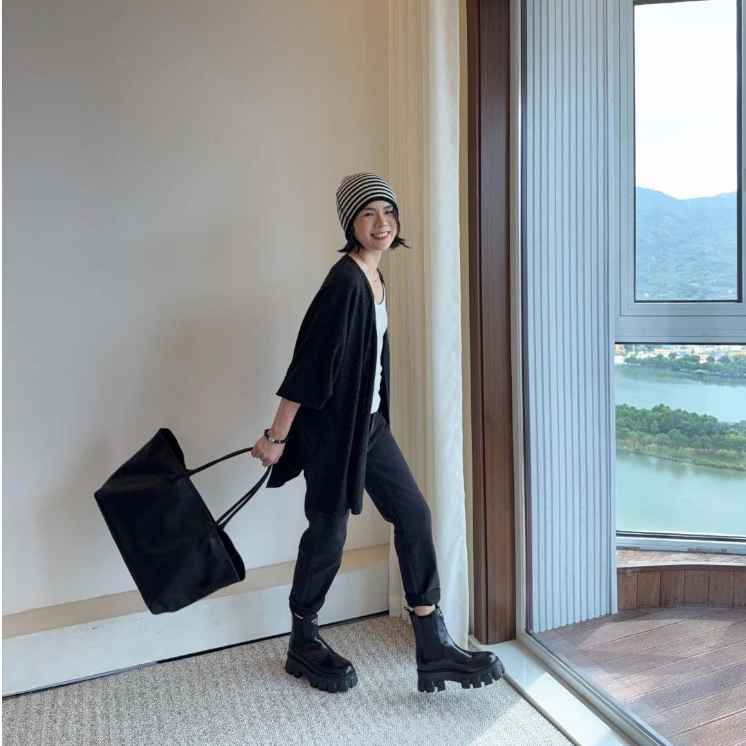 【汝上春奕】点子纱羊毛开衫 秋冬百搭针织外套 时尚休闲中长款