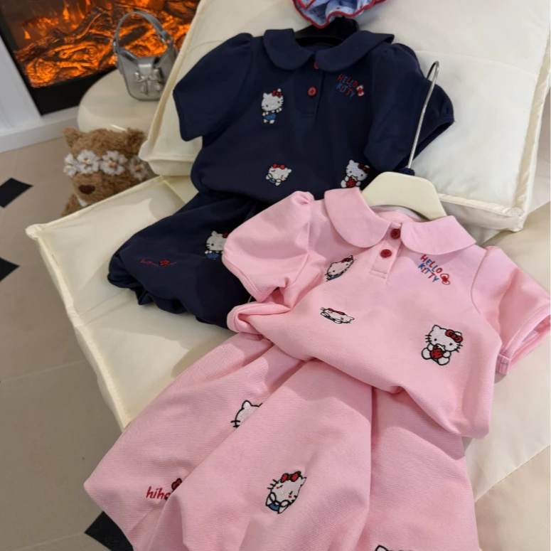 卡通动漫女休闲风夏季棉韩版套装休闲上衣童装女孩中童时尚刺绣