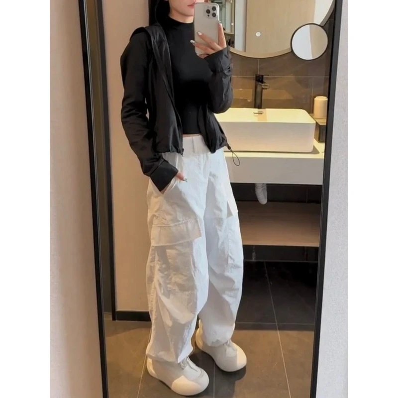 夏季薄款休闲轻薄套装时尚透气连帽长袖防晒外套口袋工装裤