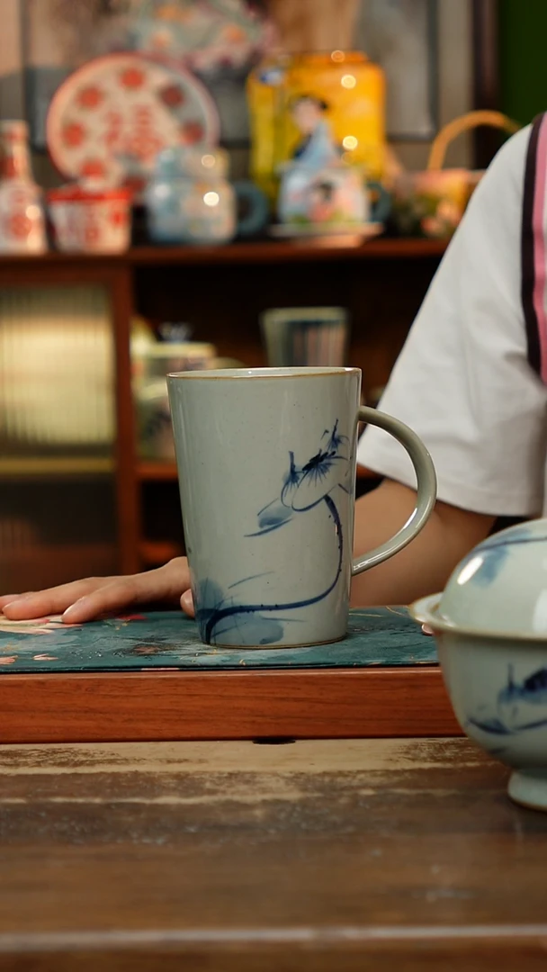 摆件景德镇纯手工釉下彩精品茶具水杯