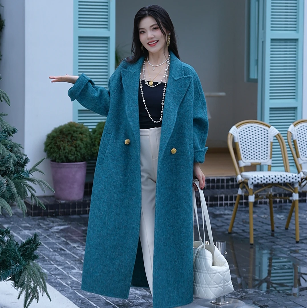 LA.Sheila“费尔岛”金扣长款绵羊毛大衣253-DY/0904-8588