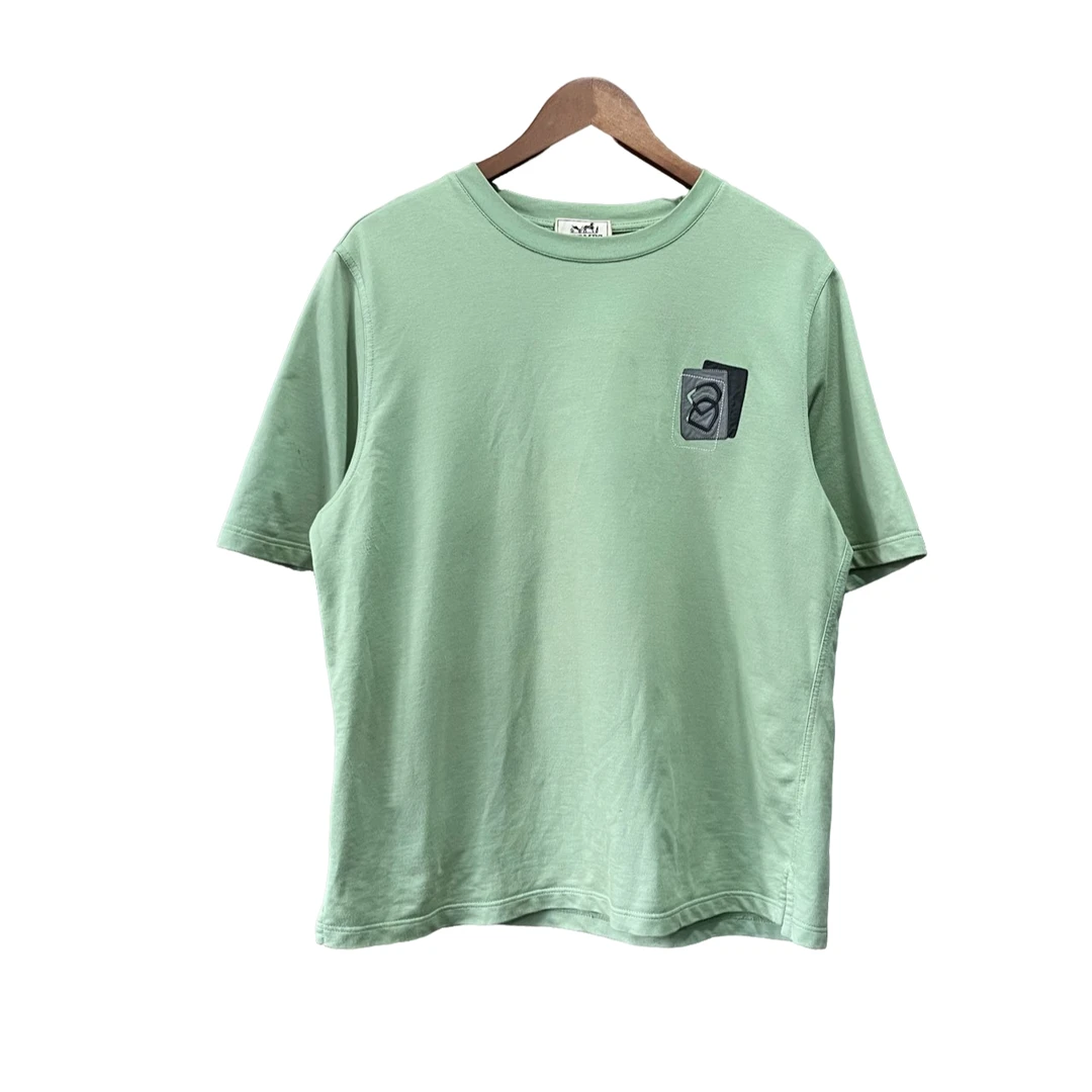 99新 Hermes/爱马仕 牛油果绿拼接小羊皮短袖 M码