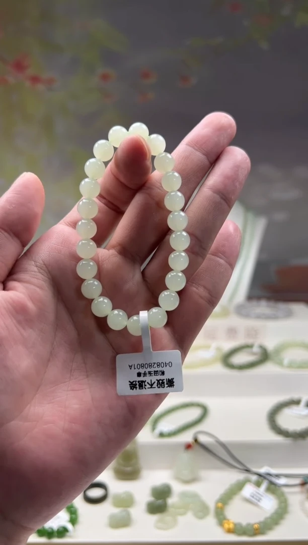 未镶嵌手串和田玉卡8高冰晴白手串