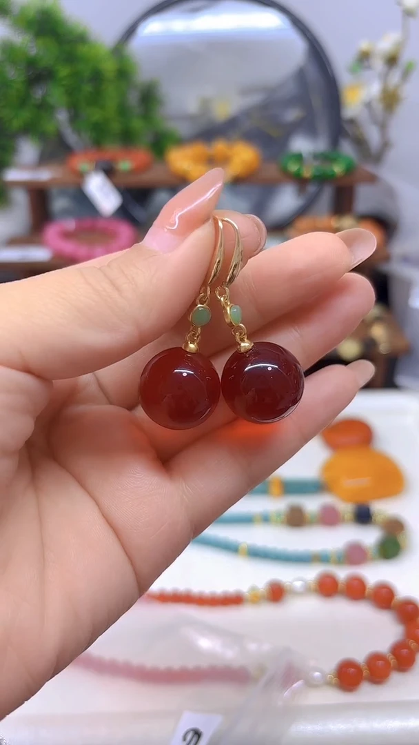血珀14K金镶嵌耳饰E706