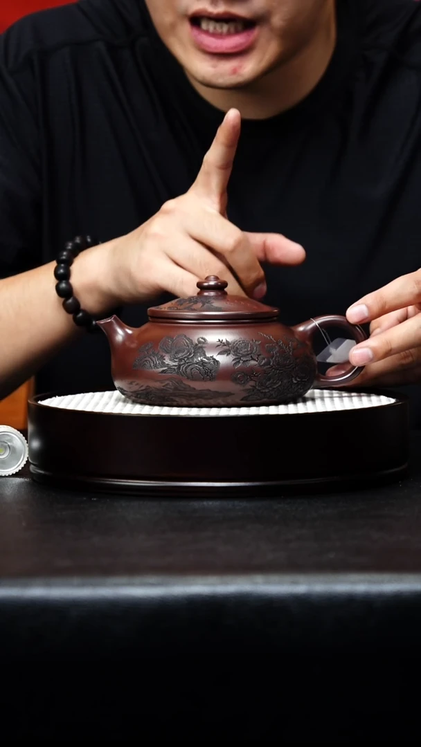 茶壶紫砂宜兴紫砂 山水花鸟寒江 石红