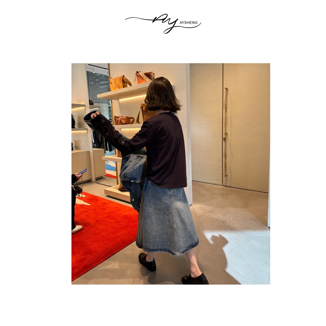 TXB 25新款100%棉设计两片式多穿复古重工水洗牛仔半身裙XB-7310