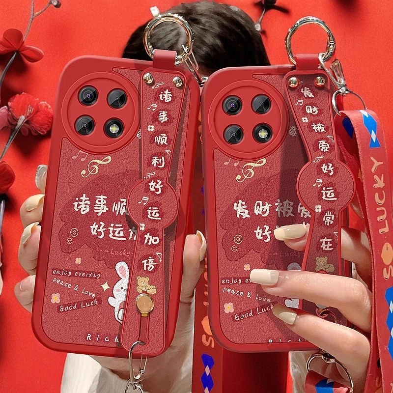 适用一加ACE5手机壳全包防摔ace5pro腕带斜跨祝福小羊皮保护套