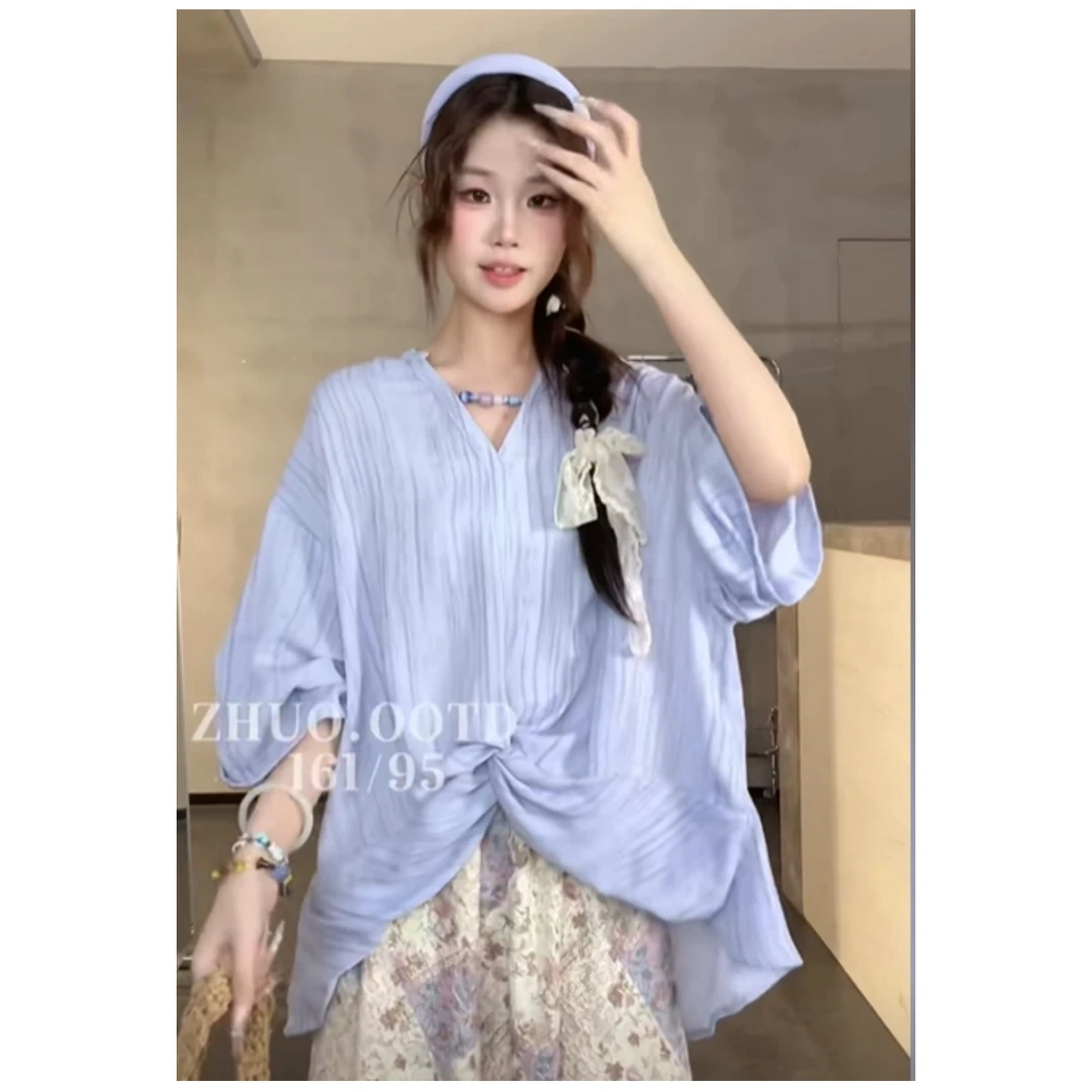VGVL夏季【紫调回忆】新款慵懒透气衬衫上衣女20683