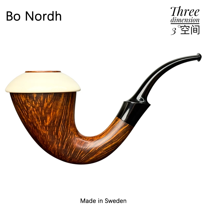 Bo Nordh瑞典博诺1998年火焰纹光面特殊圈口葫芦型石楠木烟斗原袋