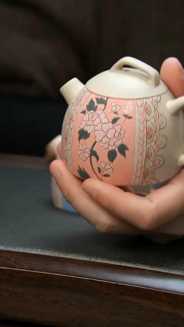 【闪购商品】紫砂茶壶秦权粉花壶微瑕