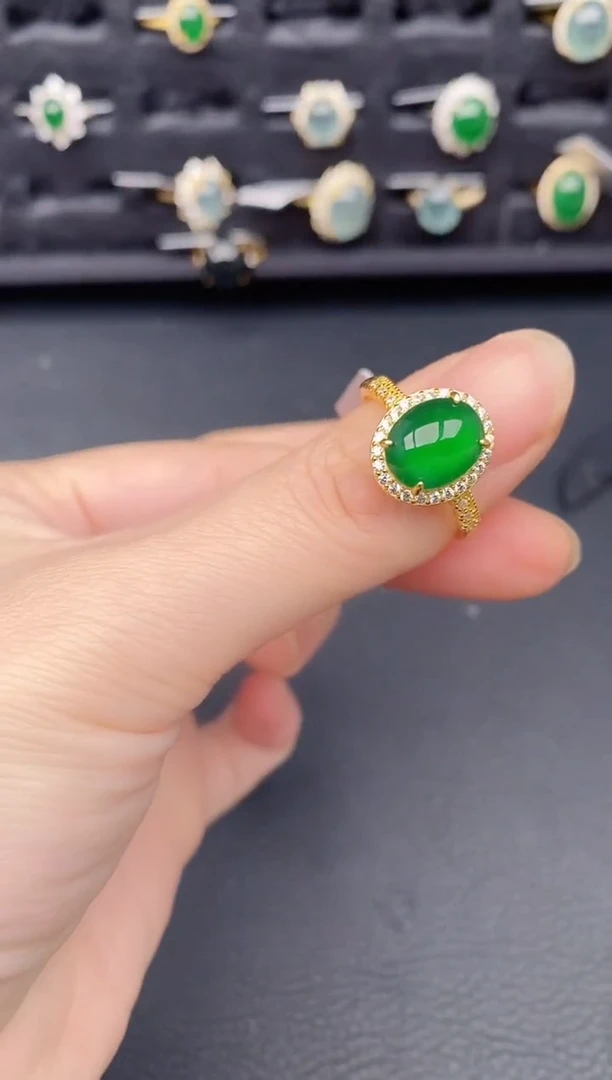 银S925镶嵌戒指翡翠天然a货翡翠282