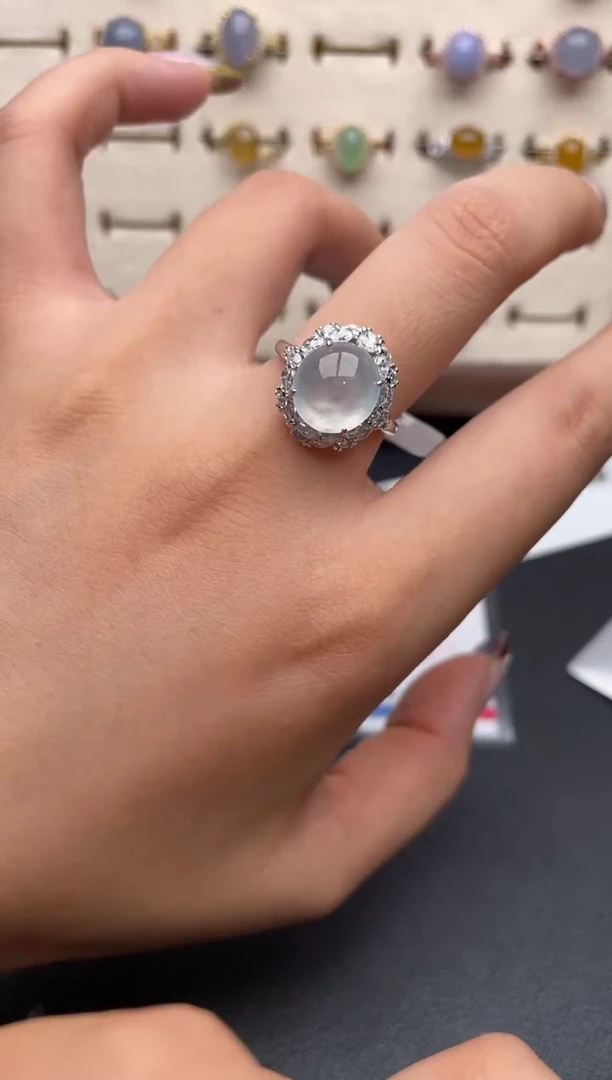 银S925镶嵌戒指翡翠一物一证一礼盒