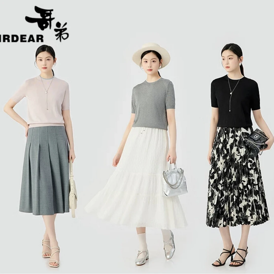 GIRDEAR/哥弟新款时尚简约T恤休闲慵懒风宽松圆领针织上衣138010