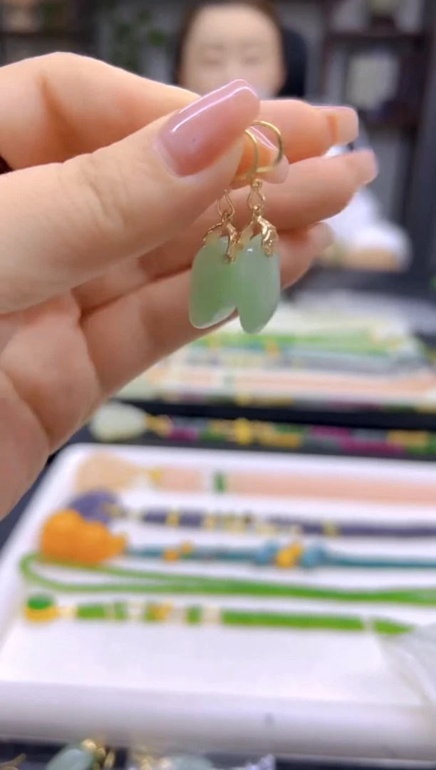 和田玉14K金镶嵌耳饰DIY款E93