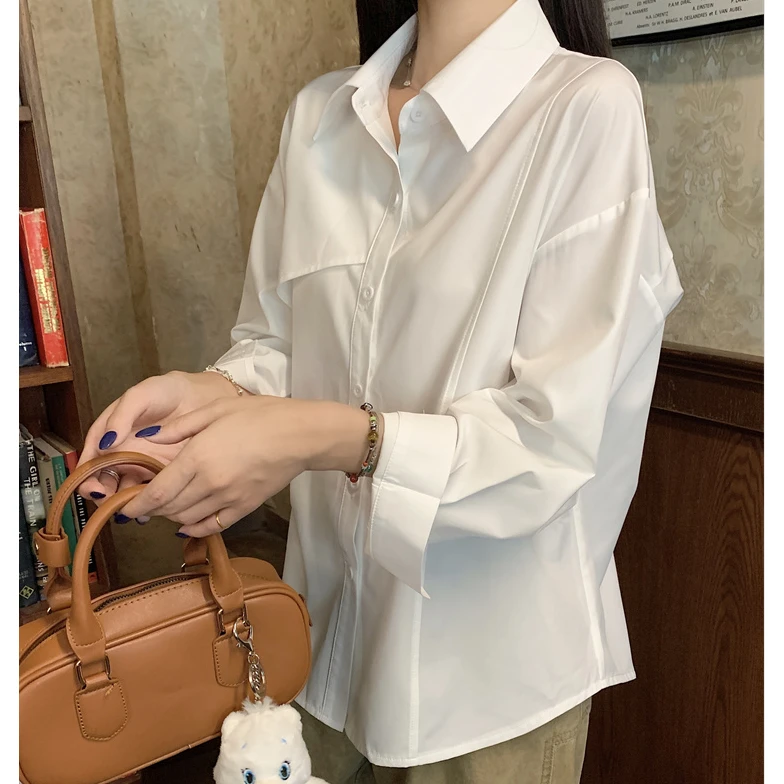 LXM大码女装 胸96-124长袖大设计感职业面试OL衬衣5955#