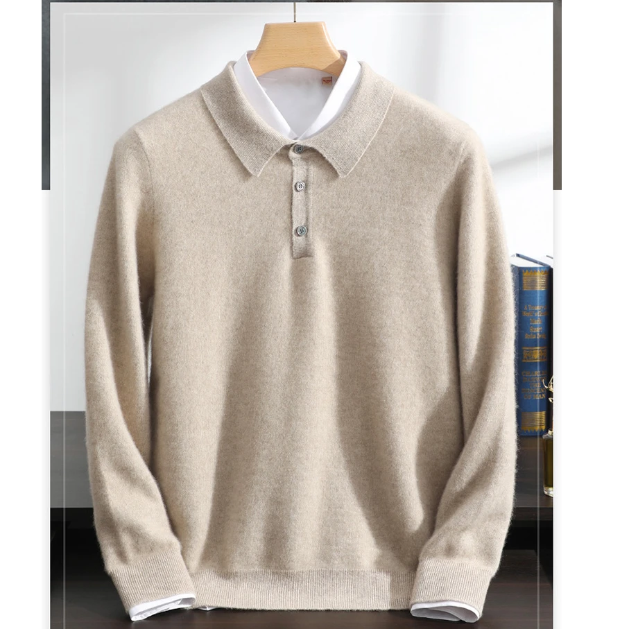 【100%纯山羊绒】12针四平加厚Polo领男士羊绒针织衫