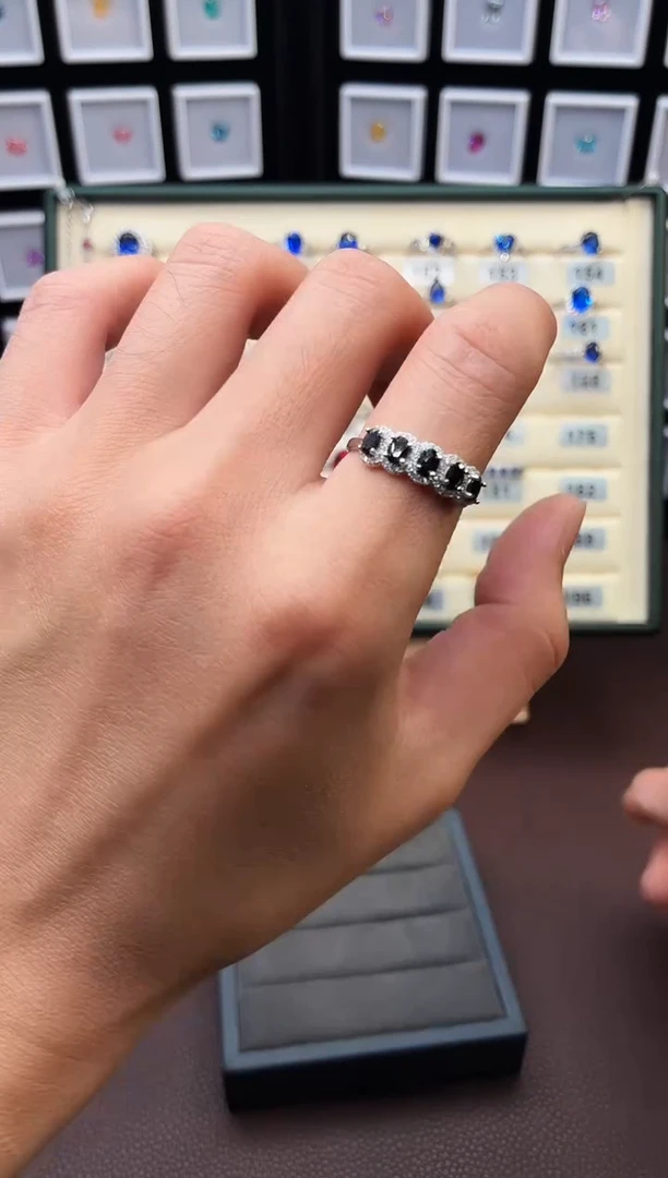 戒指彩色蓝宝石银S925镶嵌0002