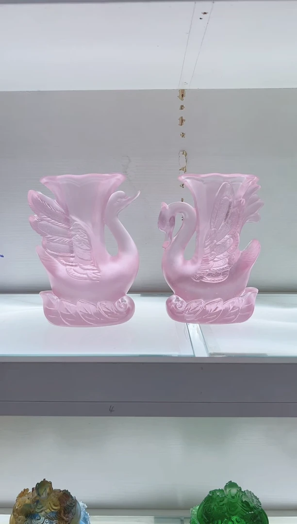 琉璃手工艺品古法琉璃一对·天鹅花瓶