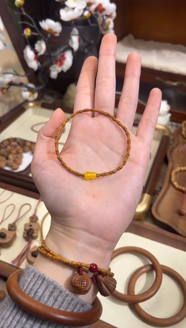 手串桃核【桃缘行】竹节「黄色葫芦」桃木桃核辟、挡、驱、护 备注手围