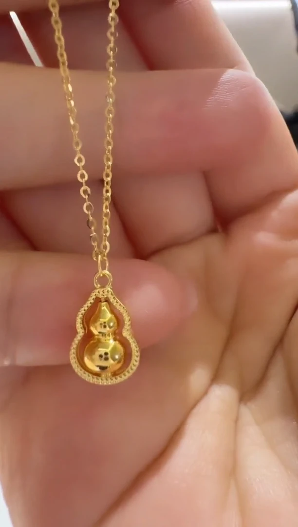 项链18K金赚赚葫芦套链  K黄