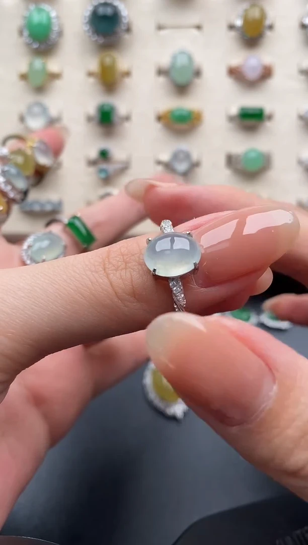 银S925镶嵌戒指翡翠一物一证一礼盒