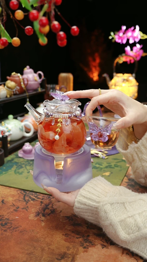 【闪购商品】紫色温茶台+茶壶+链子+杯子