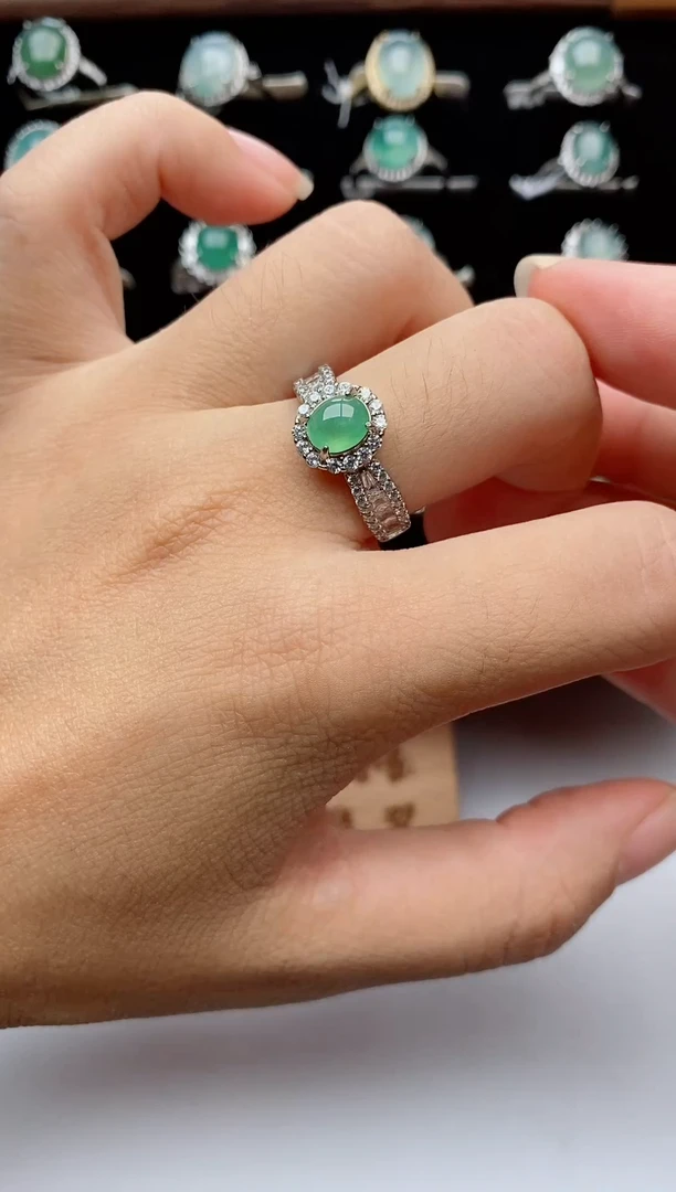 银S925镶嵌戒指翡翠天然翡翠